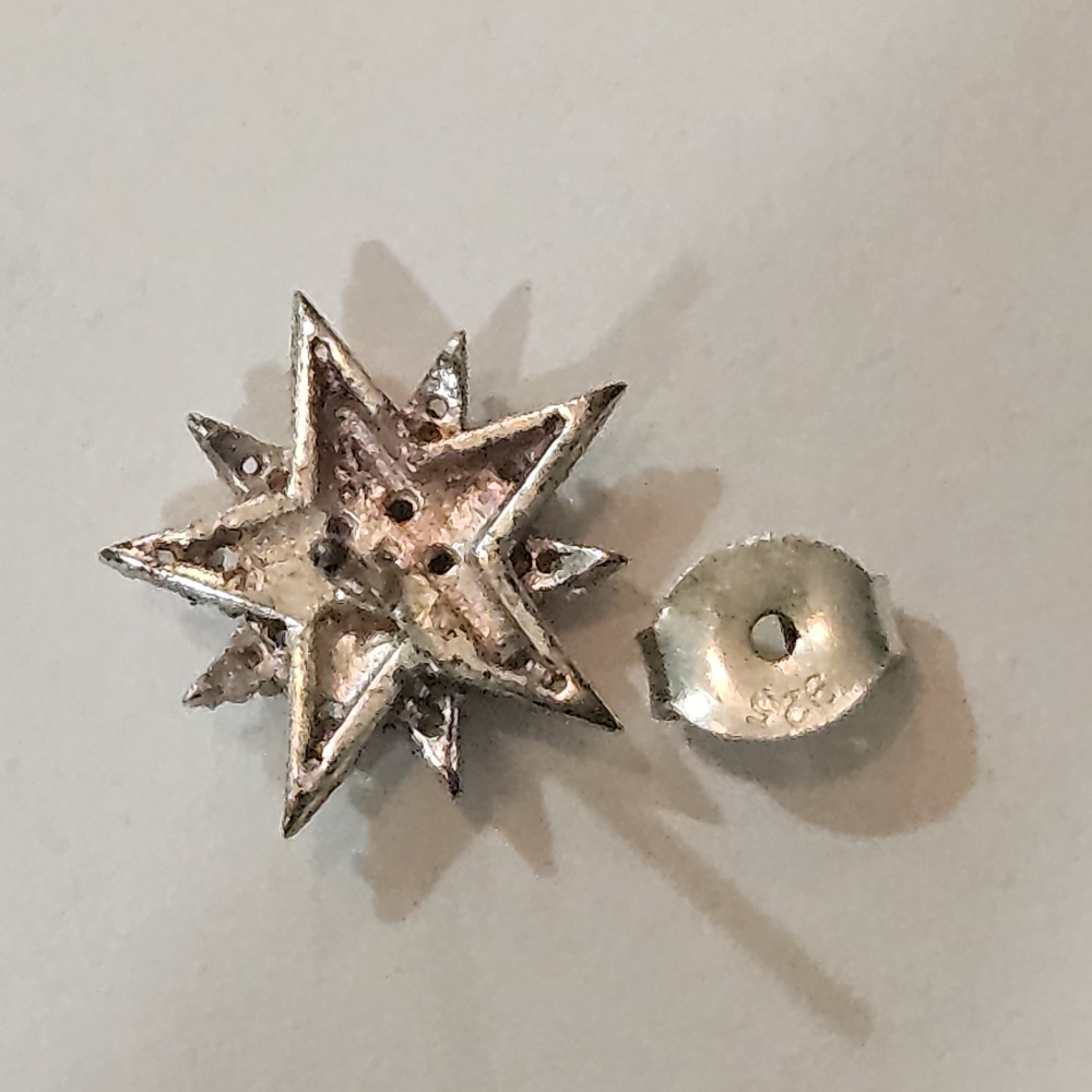 Vintage Sterling Silver Starbust Stud Earrings Crystals Preppy Feminine Retro - Picture 3 of 4
